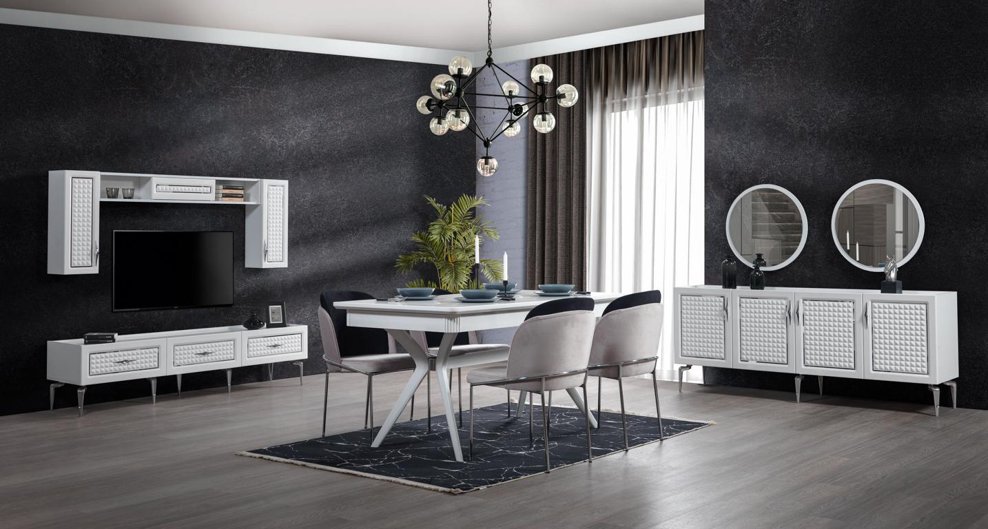 Dining room set table 4x chairs sideboard 2x mirrors living room wall 11-piece ensemble