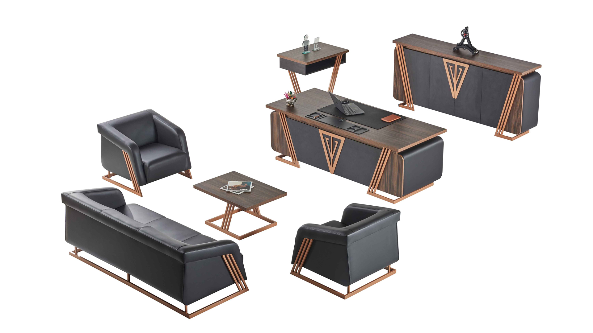 Complete office workspace set desk sideboards sofa table furniture