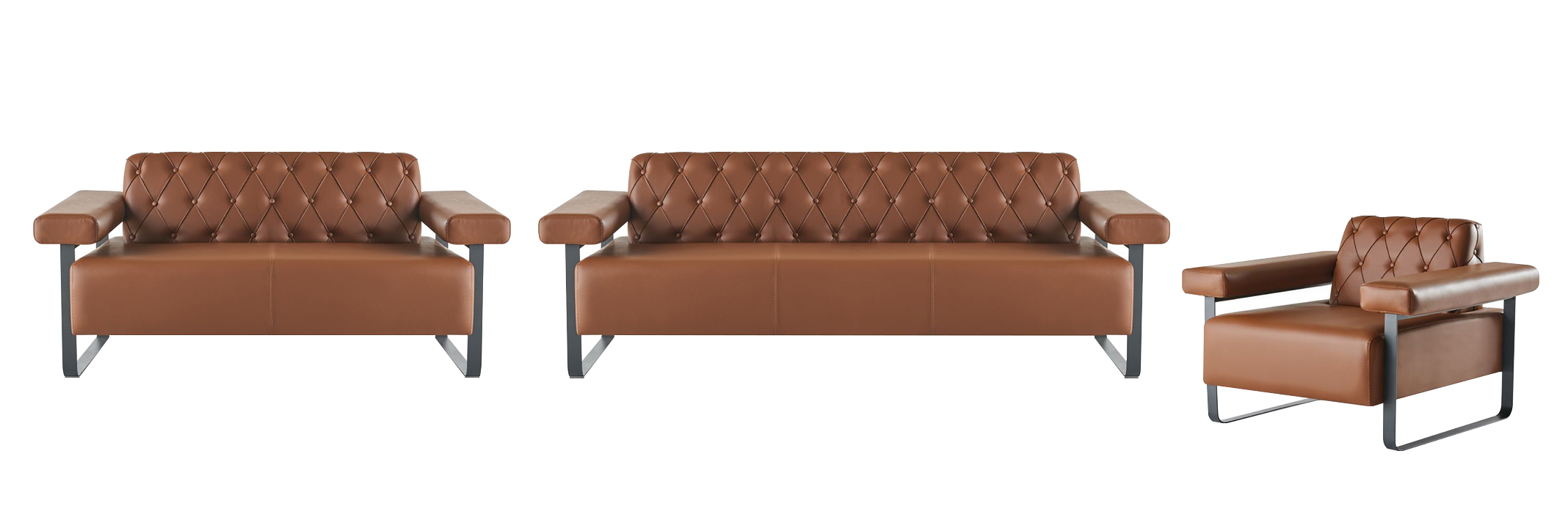 Complete brown leather sofas stainless steel 3-seater 2-seater Chesterfield sofa