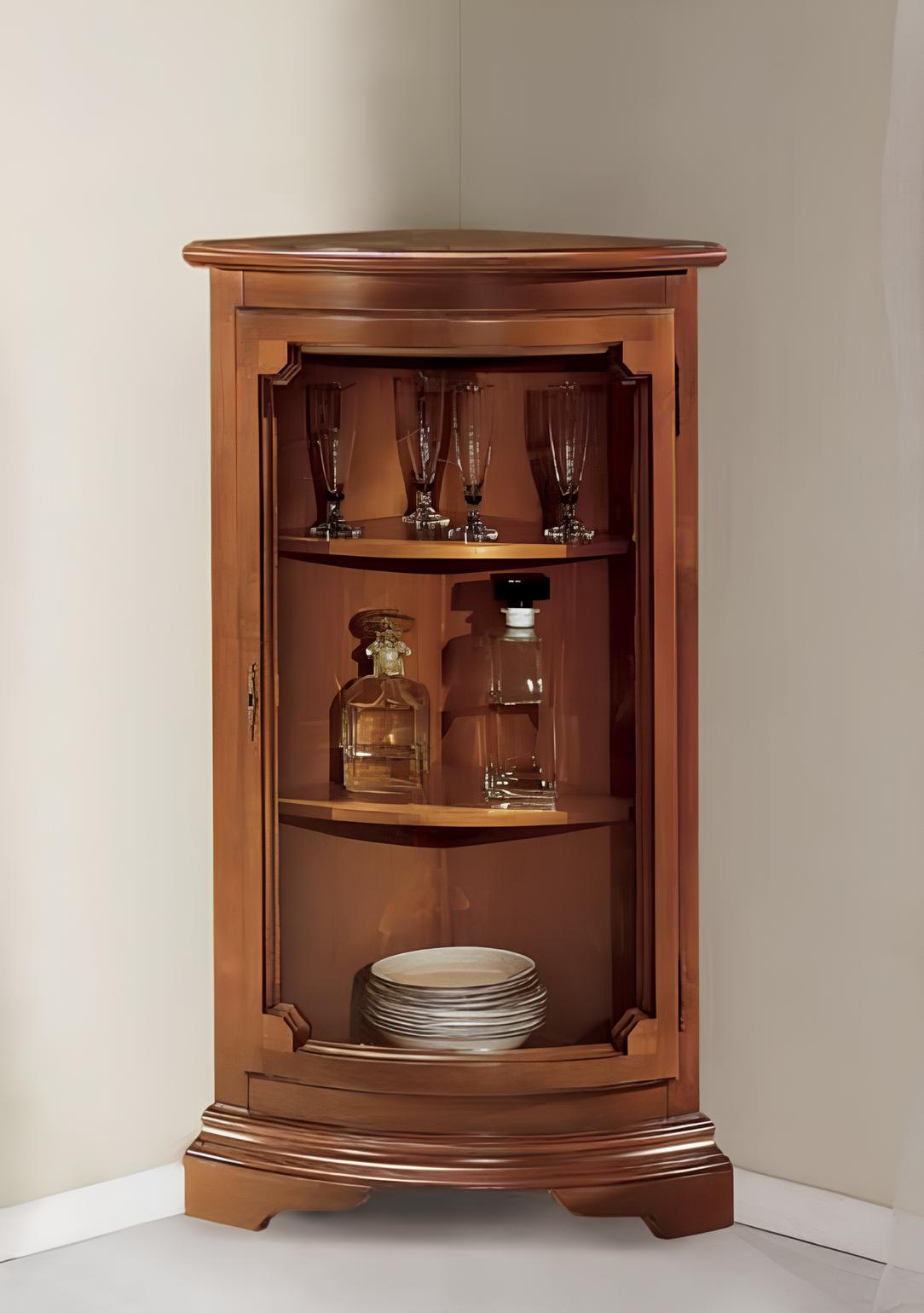 Classic corner cabinet glass showcase living room display luxury brown vitrines