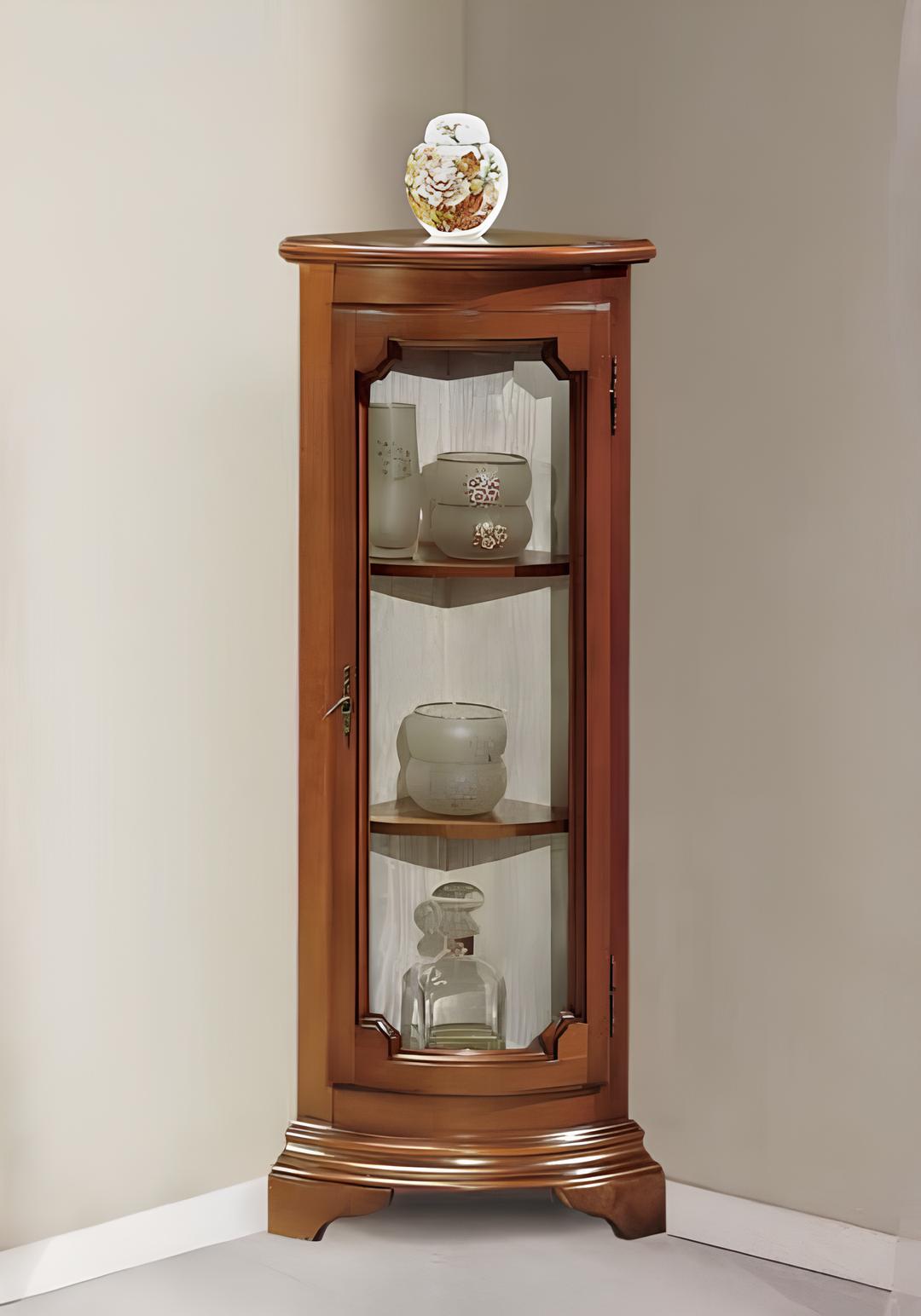 Classic corner showcase glass cabinet living room display luxury brown showcases