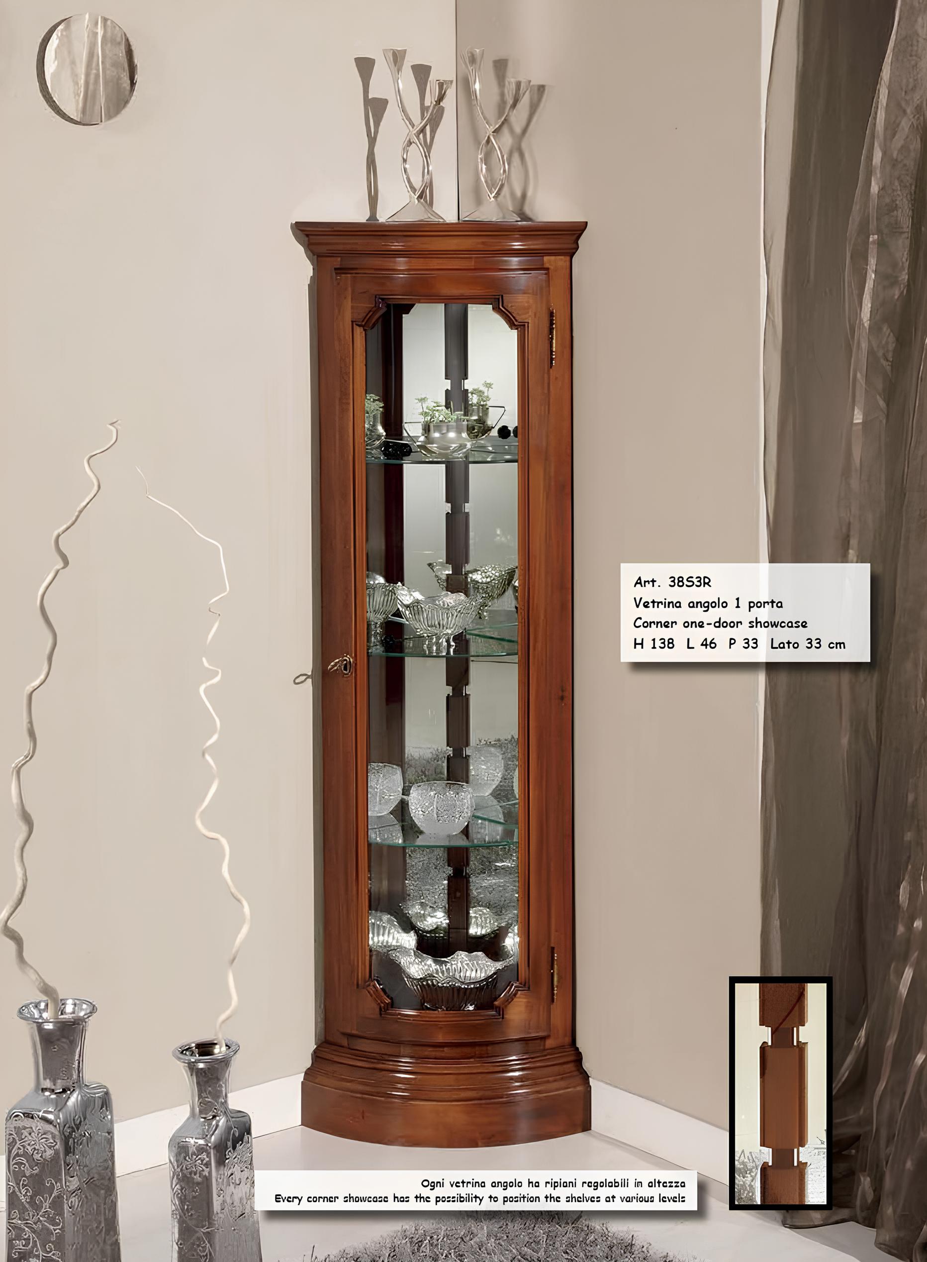Classic display cabinet glass cupboard luxury brown showcase wood for the living room new