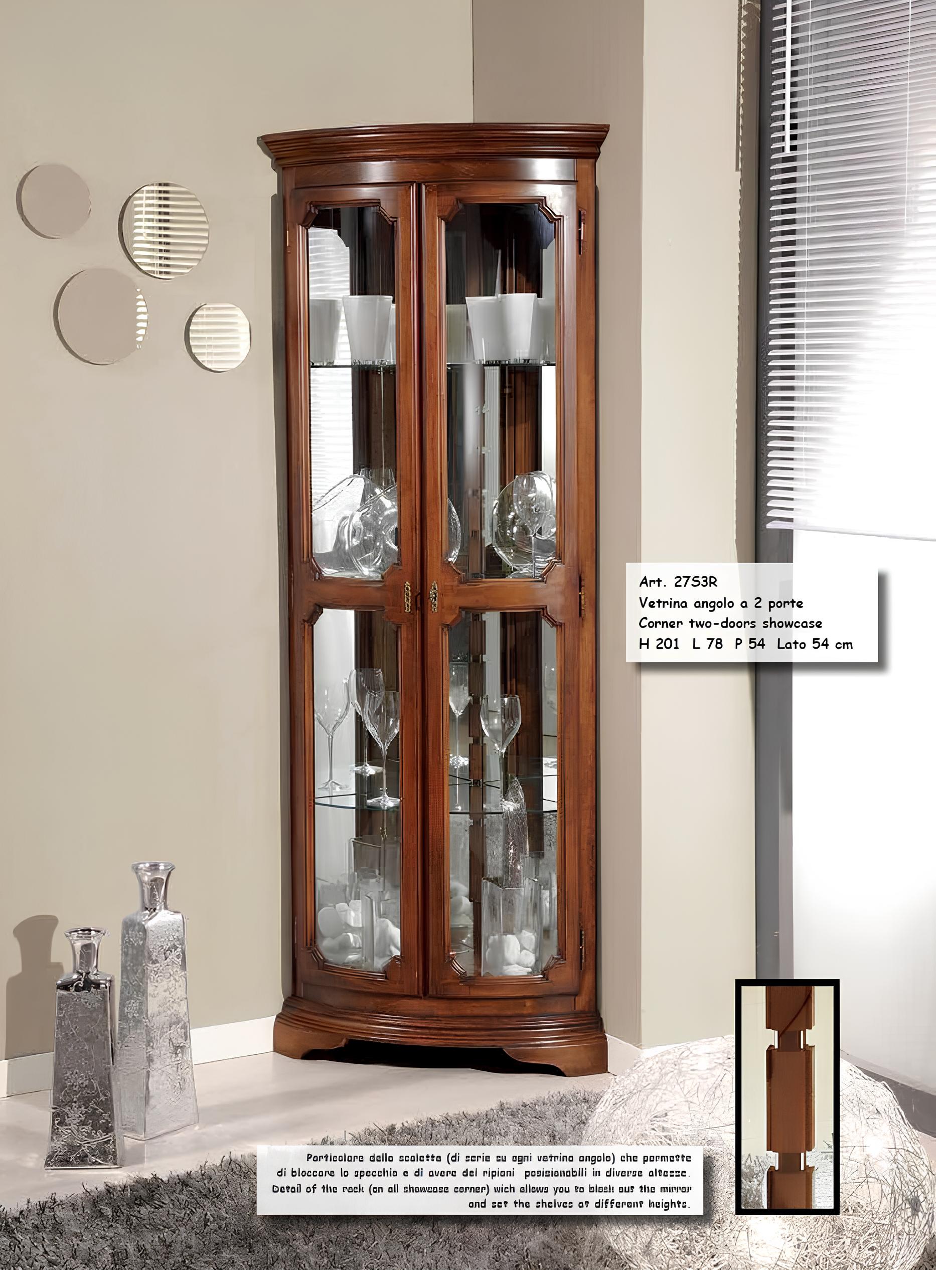 Classic corner display cabinet glass cupboard living room showcase luxury brown display cases