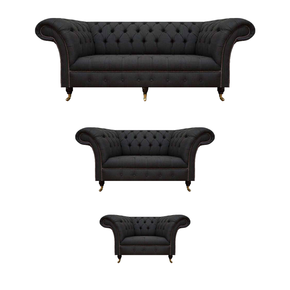 Chesterfield Black Living Room Sofas Complete Set 3-piece Set