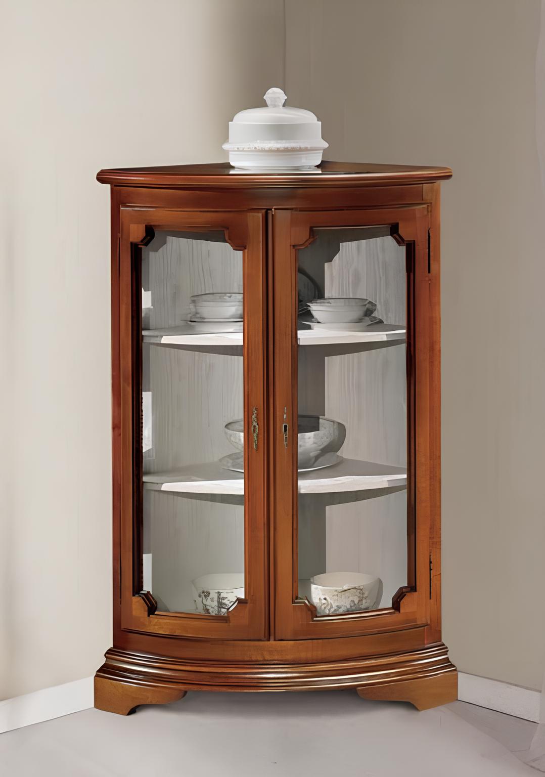 Classic corner display cabinet glass cupboard living room showcase luxury brown vitrines