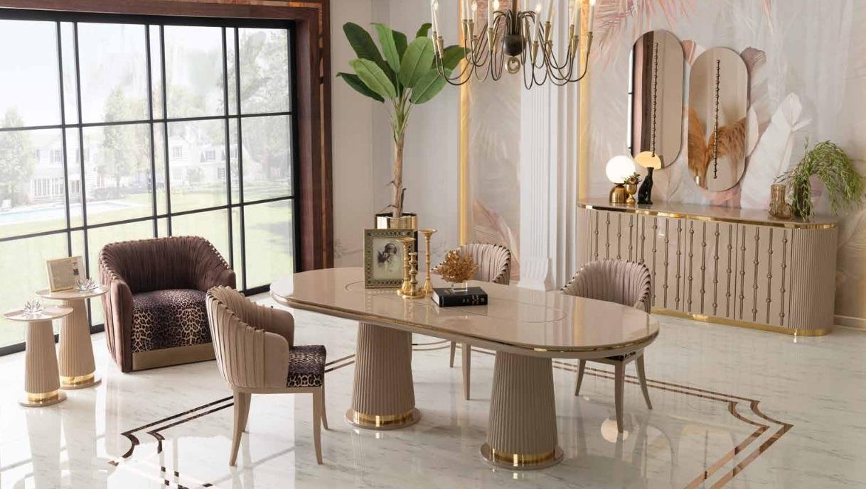 Luxury dining room set dining group dining table 4x chairs sideboard with 2x mirrors