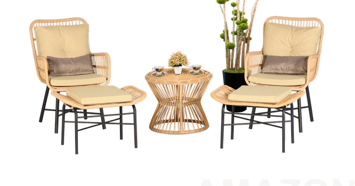 5-piece set armchair stool coffee table rocking chair garden furniture rattan terrace
