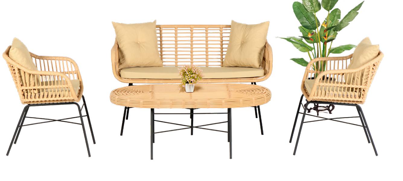 Garden furniture seating set sofa group terrace table sofa coffee table modern 4 pcs.