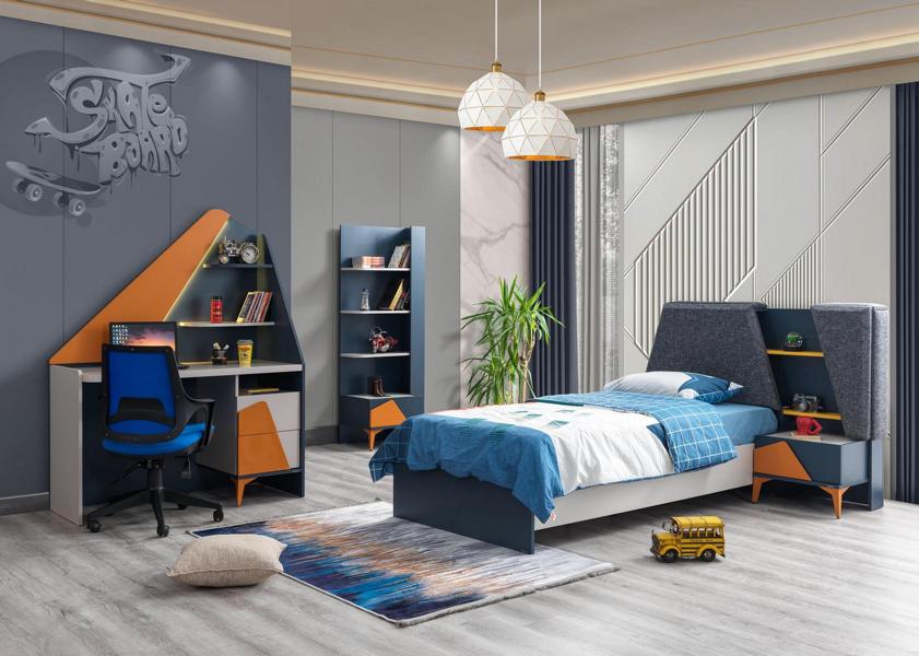 Bedroom Set Children’s Room Bed Nightstand Desk Bookshelf Blue