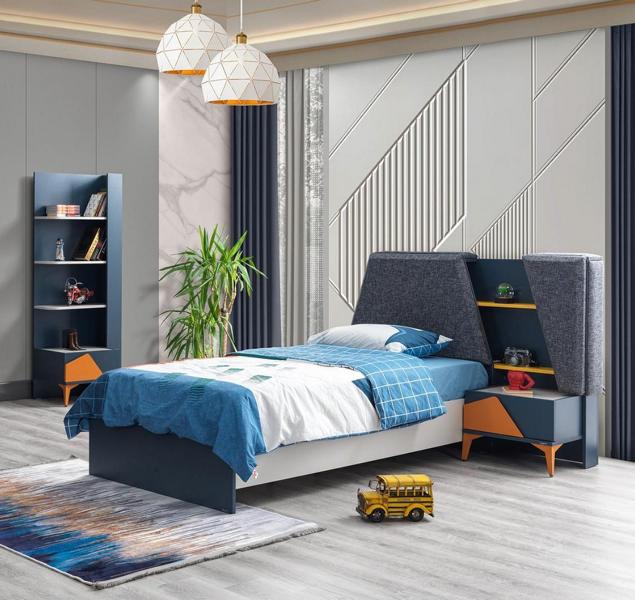 Bedroom youth room set children\'s room bed nightstand bookshelf blue