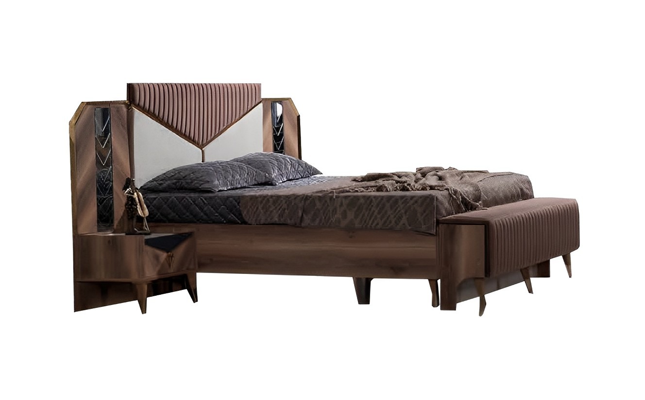 Bedroom set bed + 2 nightstands modern brown furniture set 3 pieces.