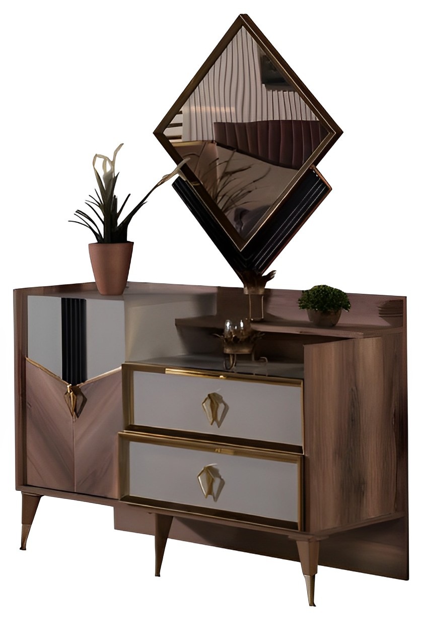 Bedroom Set Dressing Table + Mirror Cosmetic Table Make-up Table Brown 2-piece.