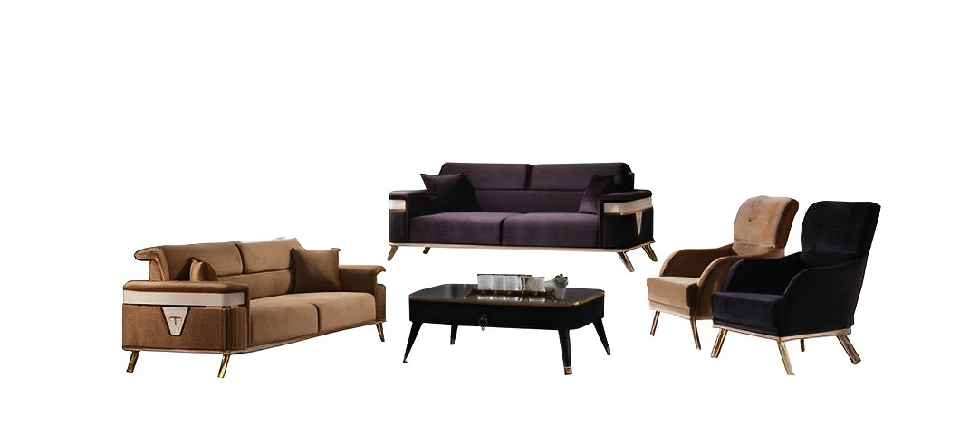 Living room set sofa 3+3+1+1 seat armchair couch purple brown sofa furniture 4 pieces