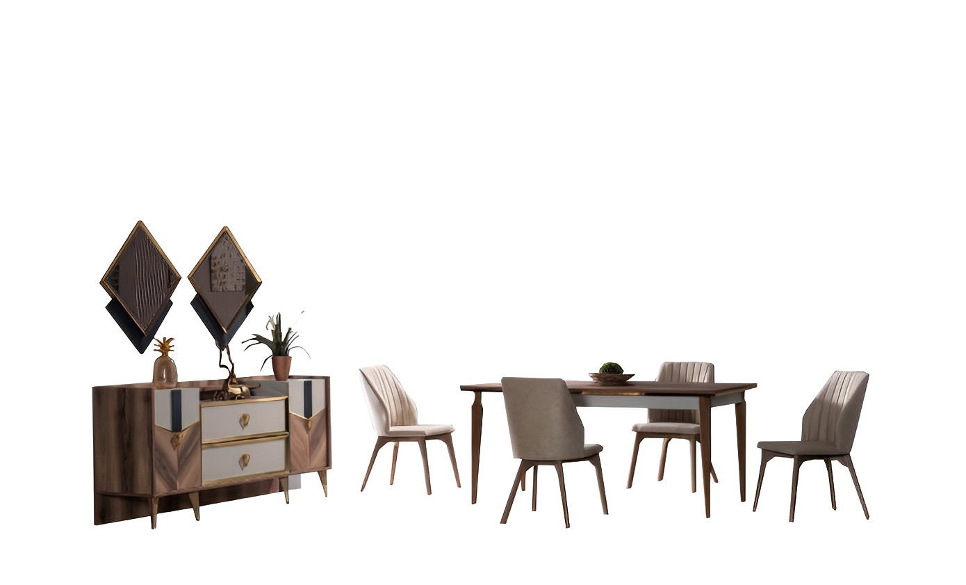 Dining room set table 4x chairs sideboard mirror luxury dining groups modern 7-piece.