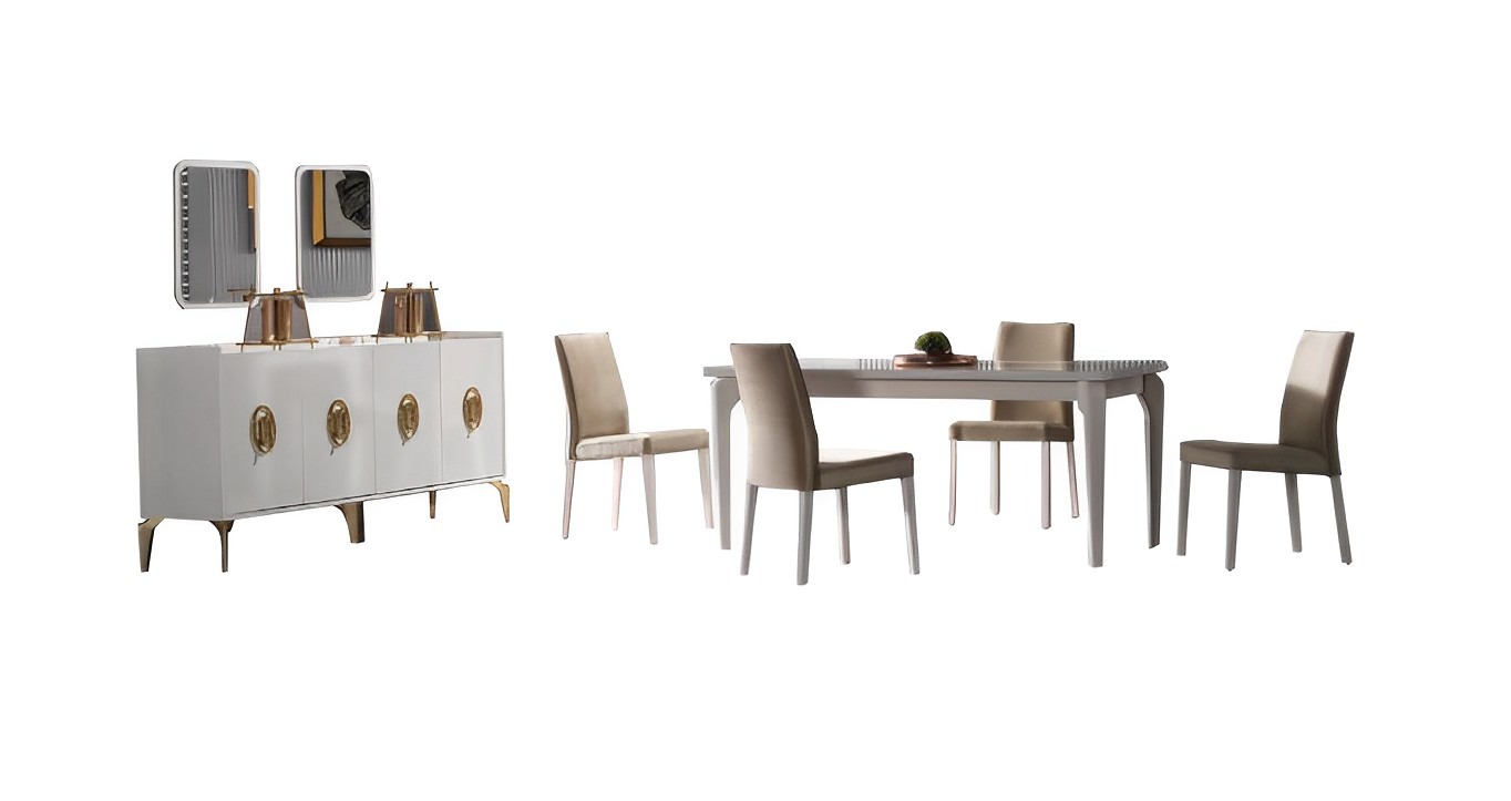 Dining Room Set Dining Table + 4 Chairs + Sideboard + Mirror 7 pieces. Modern Luxury Furniture