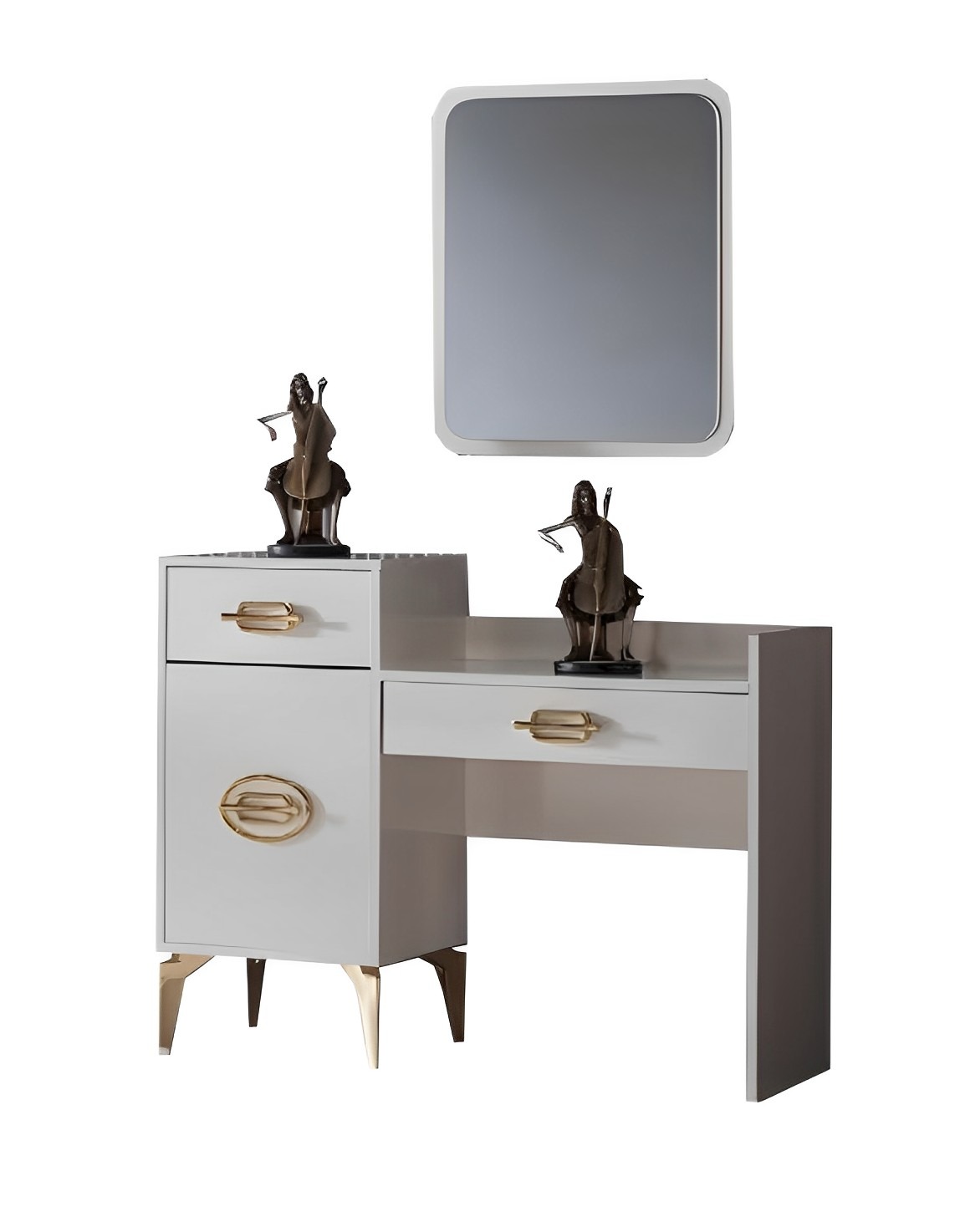 Bedroom set vanity table with mirror cosmetic table makeup table white 2-piece.