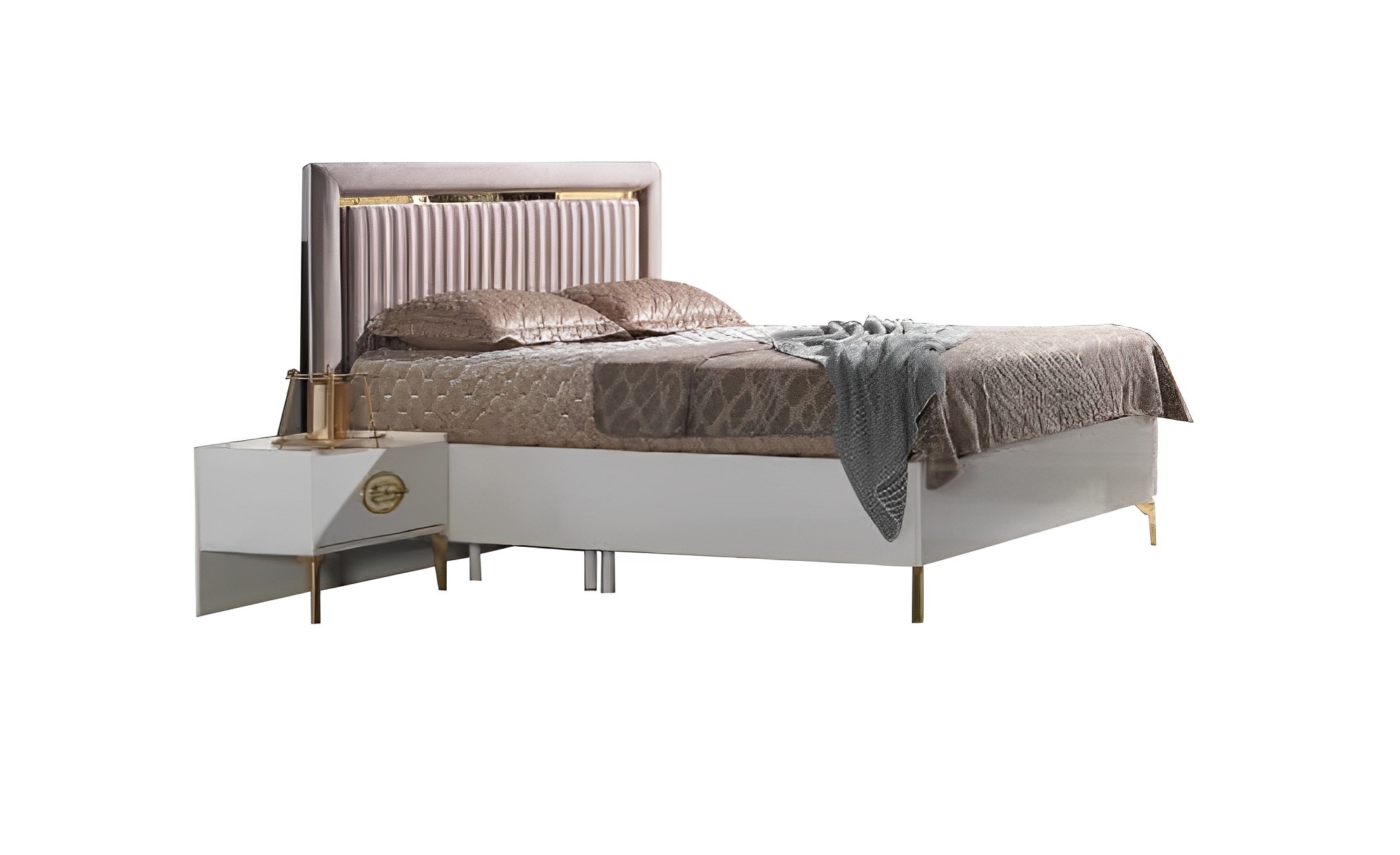 Bedroom set bed + 2 nightstands modern beige furniture set 3 pieces.