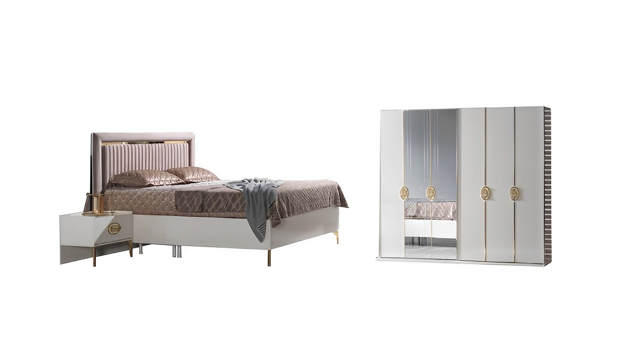 Bedroom set bed + 2 nightstands + wardrobe luxury modern furniture 4-piece