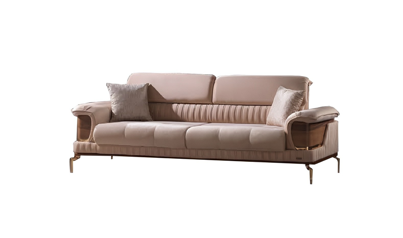 Three-seater sofa living room upholstered furniture fabric beige modern couch