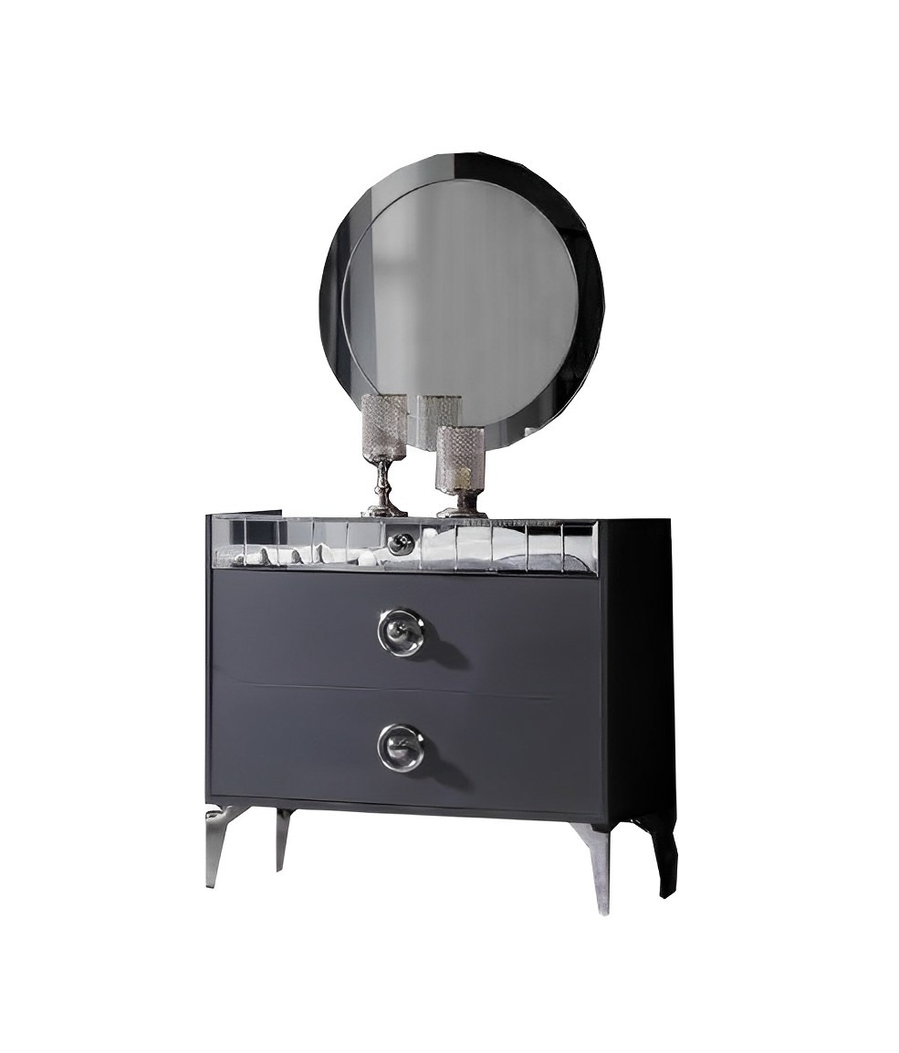 Bedroom Set Makeup Table Mirror Complete Set 2-Piece Modern Glass Surface Furniture