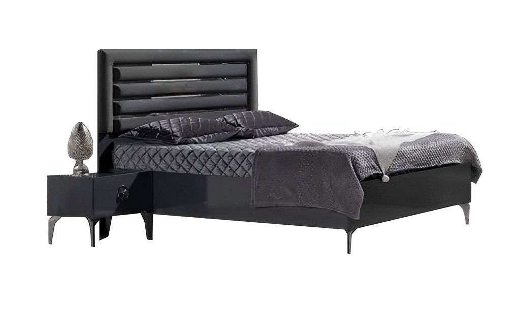 Bedroom set bed + 2 nightstands 3-piece modern furniture wood black 180cm