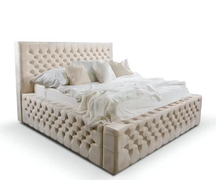 Bedroom double bed 180cm mattress beige Chesterfield style high quality