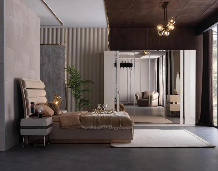 Bedroom set complete bed 2x nightstands mirrored wardrobe