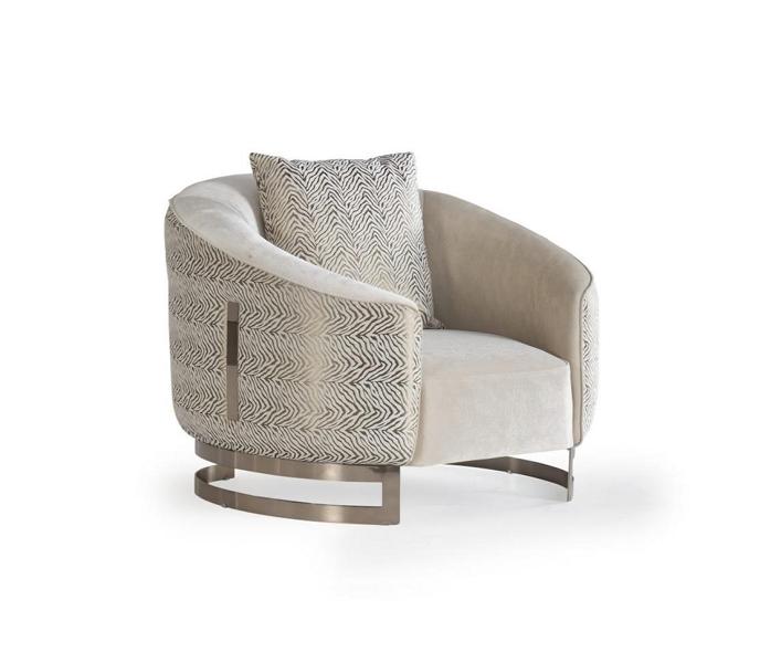 Designer armchair upholstered chair with cushion beige gold stainless steel luxury