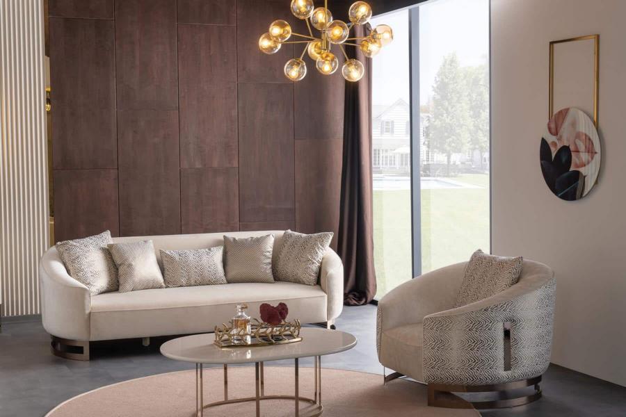 Living room suite set sofa 3-seater armchair coffee table luxury gold