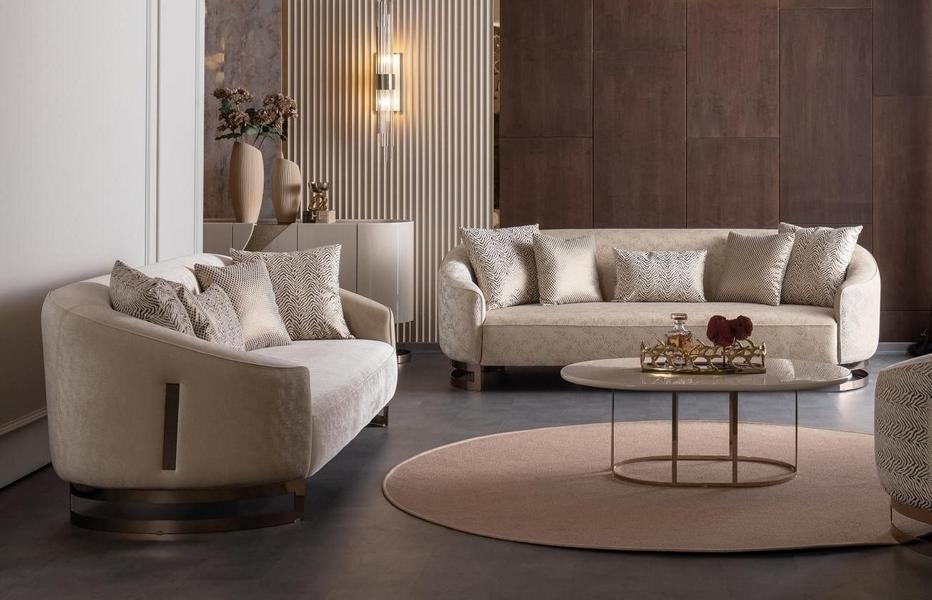 Sofa Set 2x 3-Seater Sofas Coffee Table Stainless Steel Living Room 3-piece.