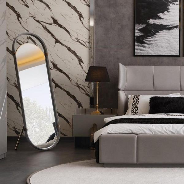 Full-length Oval Mirror with Frame and Stand, Metal