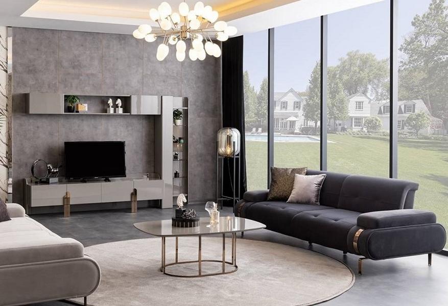 Sideboard wall cabinet bookshelf sofa 3-seater coffee table living room wall grey