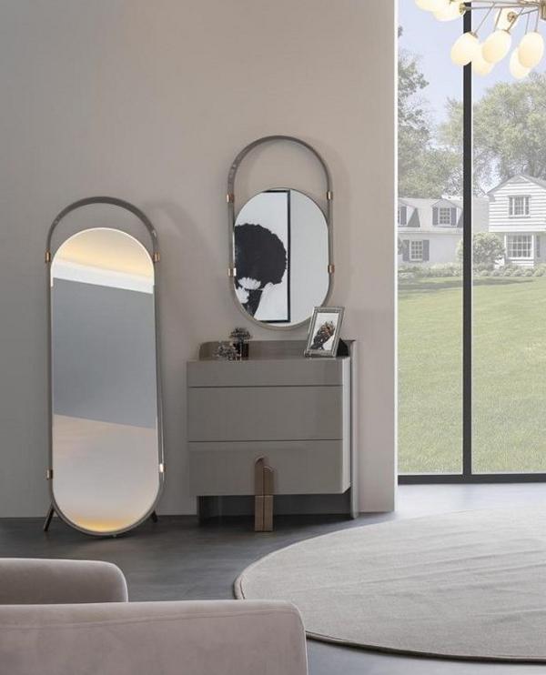 Dresser Oval Mirror Standing Mirror Drawer Cabinet High Gloss Stainless Steel