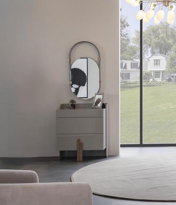 Chest of drawers bedside table nightstand with oval mirror high gloss stainless steel