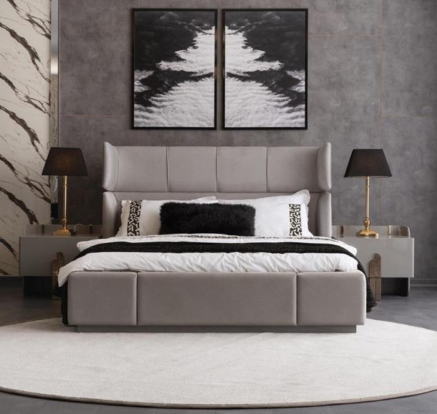 Bedroom Complete Bed Double Bed Upholstered Bed Nightstands Stainless Steel