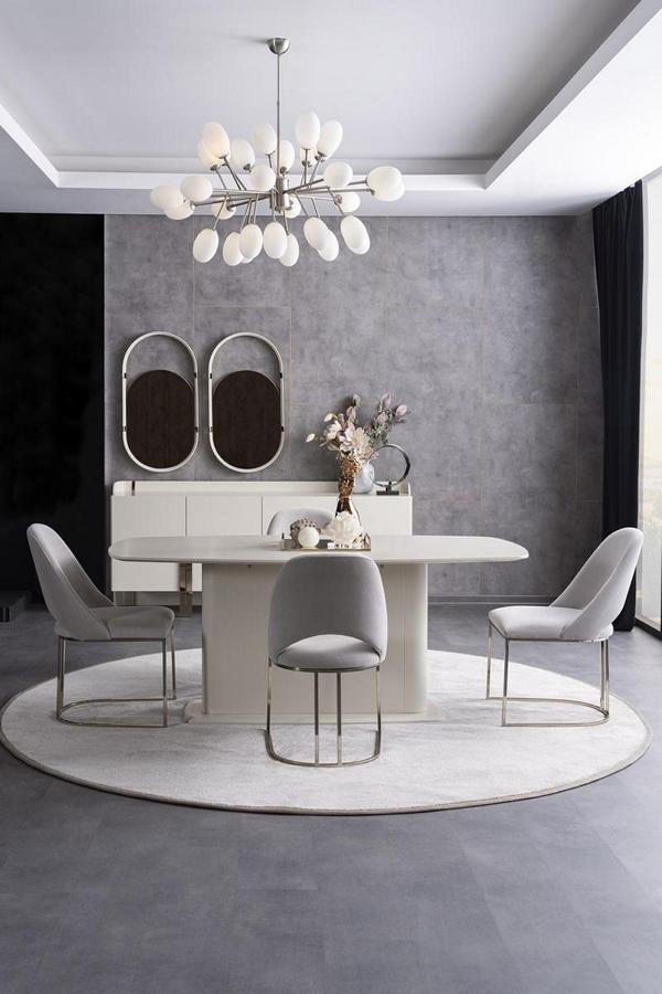 Dining room set dining table upholstered chairs group sideboard 2x mirrors set 8 pieces