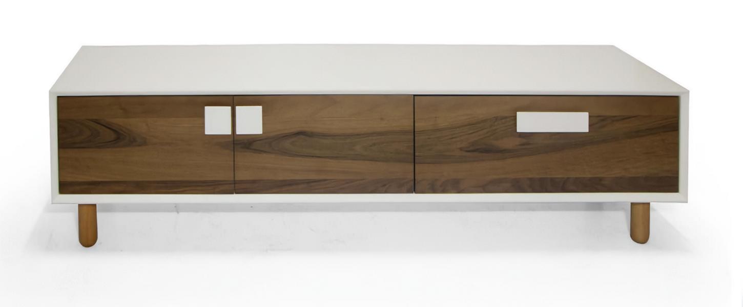 Stylish beige TV stand designer wooden lowboard with drawers elegant