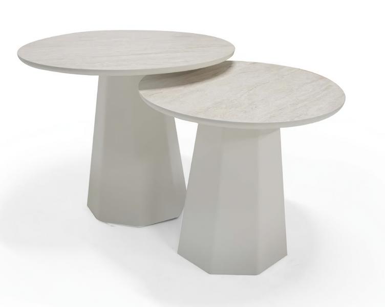 Designer coffee table set 2x round tables wood modern stylish furniture living room