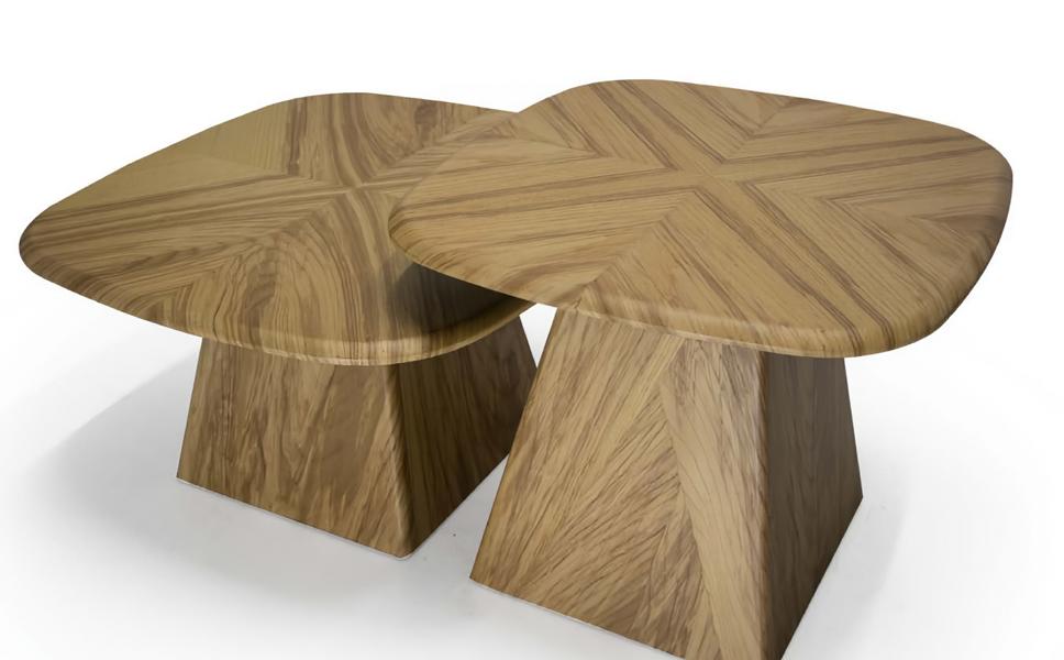 Luxury coffee table set 2x modern wooden tables design furniture 2-piece for living room