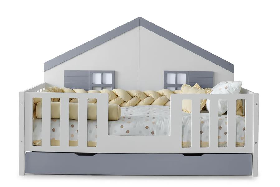Modern Montessori house bed with fall protection and storage Cozy design