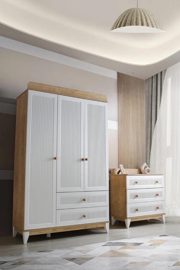 Chest of drawers with wardrobe wooden furniture white bedroom children\'s room 2-piece set. New