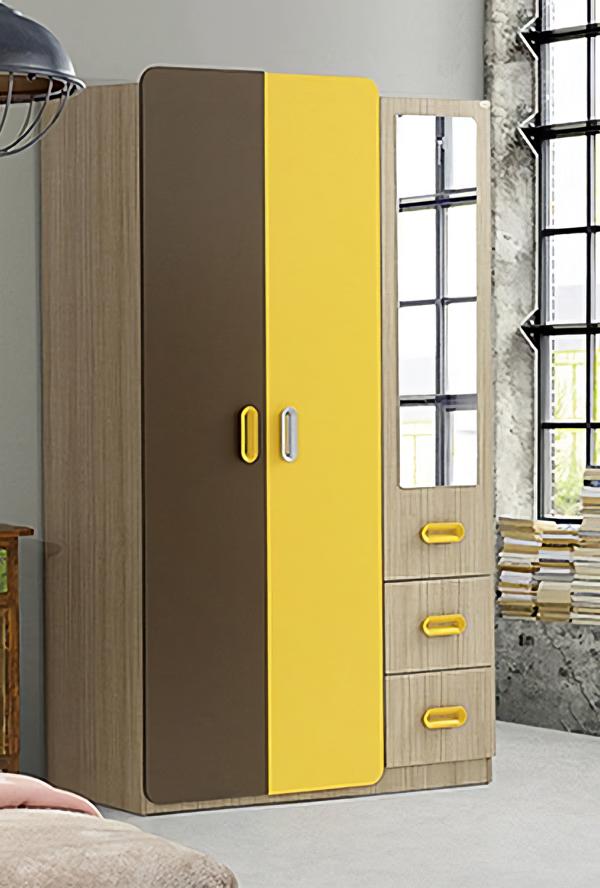 Wardrobe Mirror Modern Design Yellow Brown Color Accents Children\'s Room Furniture