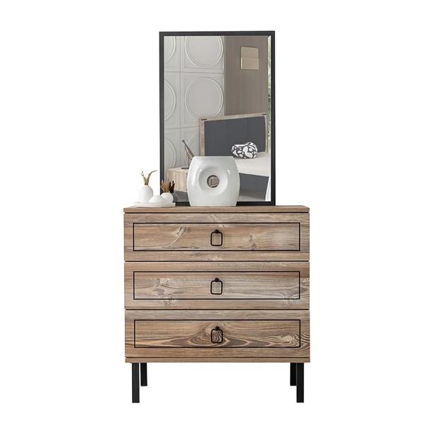 Chest of drawers wood three drawers mirror elegant living children\'s room black furniture