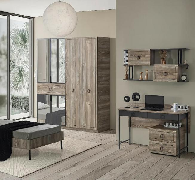 Wardrobe Desk Wood Mirror Storage Black Children\'s Room Furniture