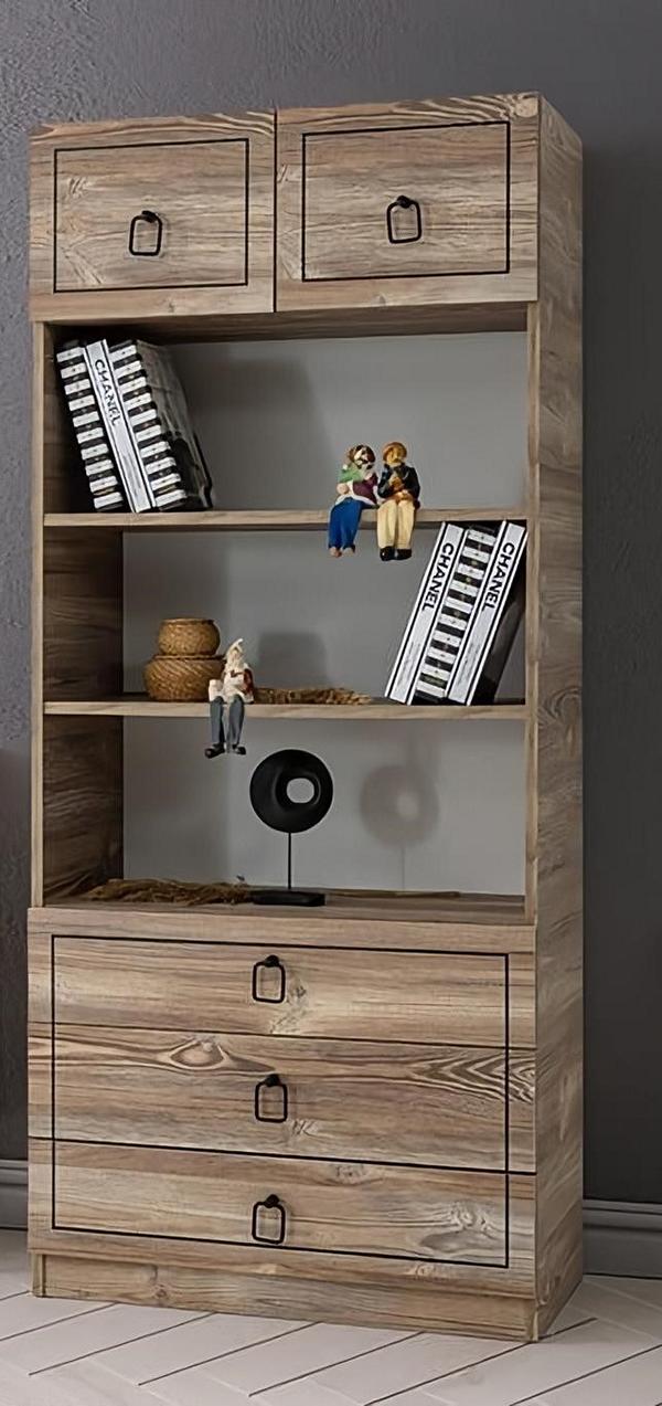 Regal wooden drawers compartments black books decoration stylish design furniture