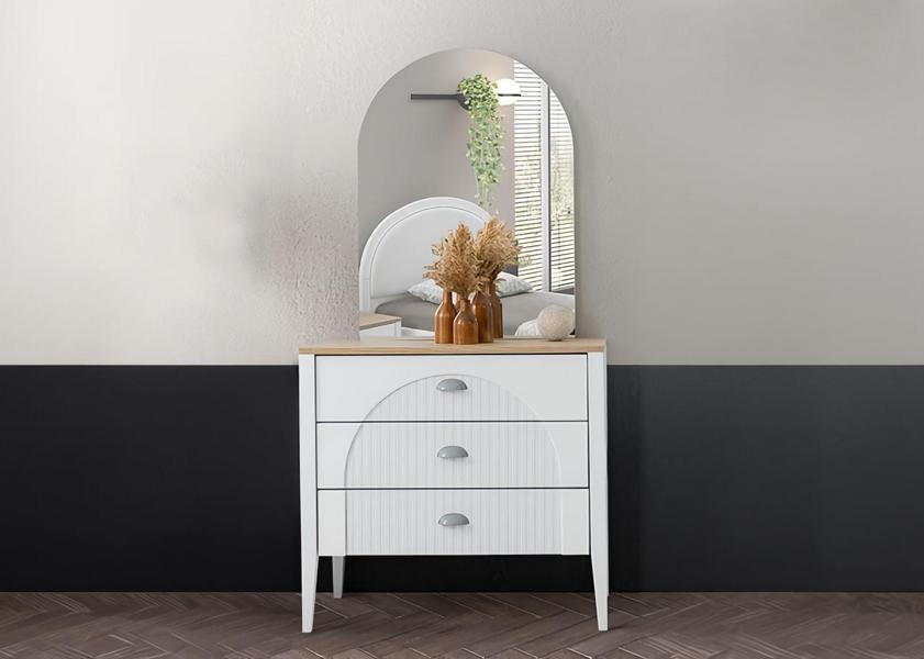 Stylish dresser with mirror Modern design White for elegant living