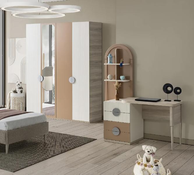 Children\'s room set elegant wardrobe matching desk modern design