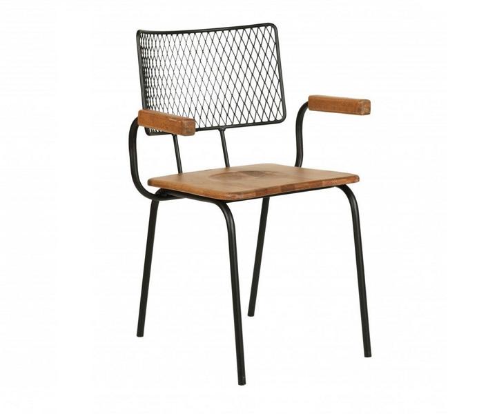 Metal chair with wooden seat armrest bistro garden terrace kitchen
