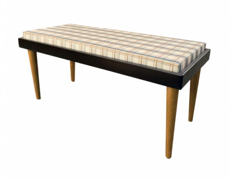 Upholstered bench seating stool couch upholstery beige-ochre-blue checked