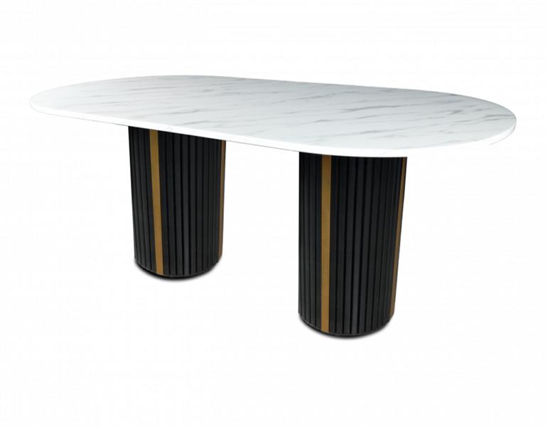 Luxury dining table oval table dining room table marble look wood stainless steel